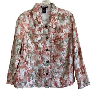 Saint Tropez West Vintage 90s Tapestry Print Trucker Jacket 100% Linen Sz L/XL